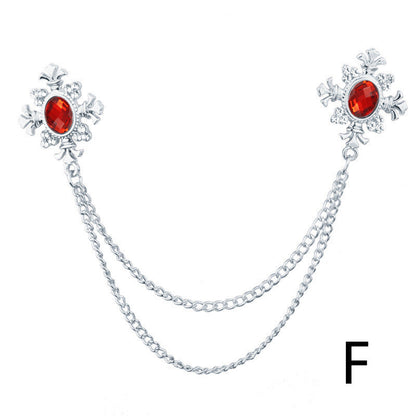 Rhinestone Cross Fringed Collar Chain Brooch