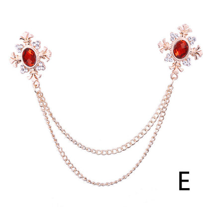 Rhinestone Cross Fringed Collar Chain Brooch