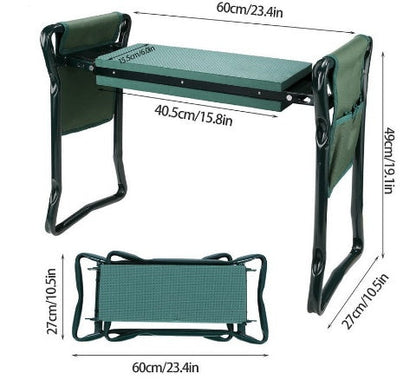 Foldable Garden Bench Chair with Tool Pouch