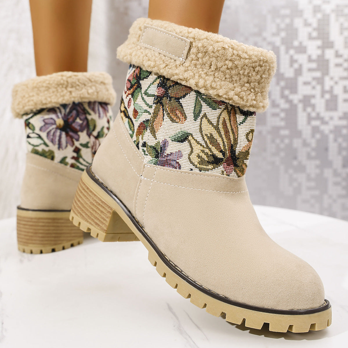 Embroidered Ethnic Snow Boots for Women