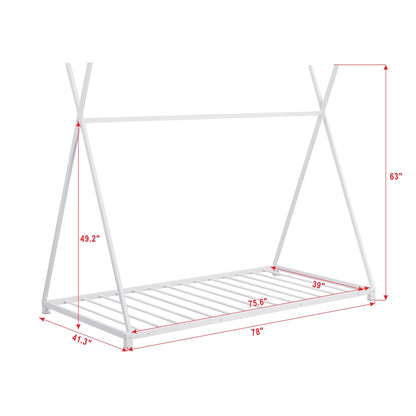 Metal Twin Size House Platform Bed with Triangle Structure  White