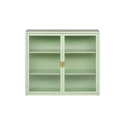 27.56"Glass Doors Modern Two-door Wall Cabinet with Featuring Three-tier Storage Mint Green