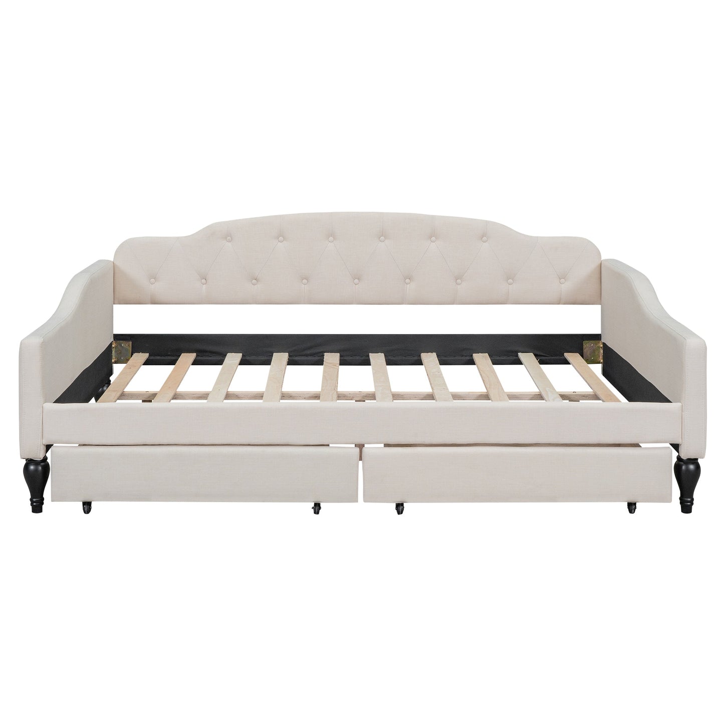 Full Size Upholstered Tufted Daybed with Two Drawers, Beige