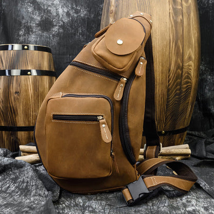 Retro Crazy Horseskin Men's Chest Bag