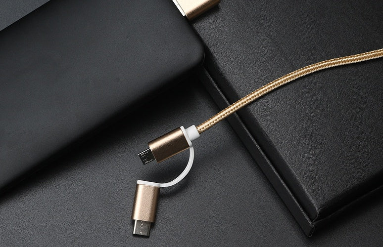 100cm 2A Fast Charger Cable 2 In 1 USB Type C Micro USB