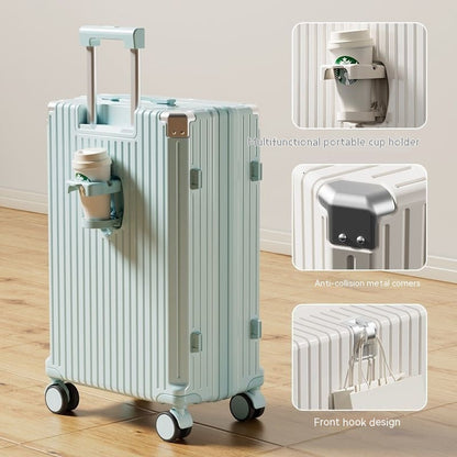Password-Protected Genuine Leather Trolley Case for Men and Women