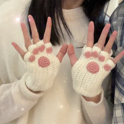 Cat's Paw Half Finger Wool Gloves