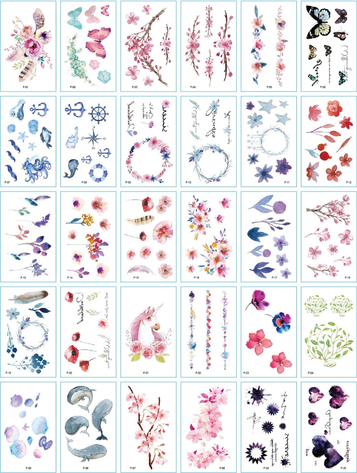 A set of 30 tattoo stickers