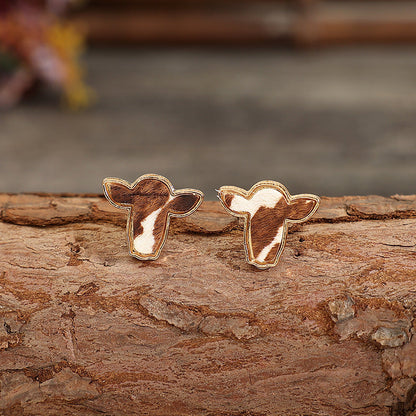 Retro Western Style Cattle Head Earrings