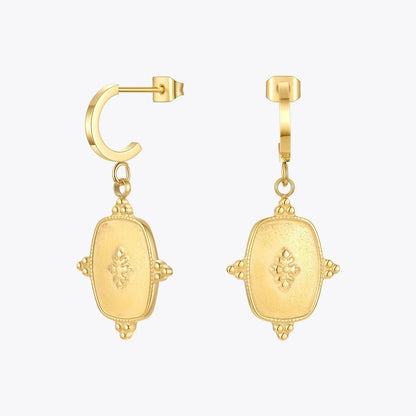 18K Gold Titanium C-Shaped Block Earrings