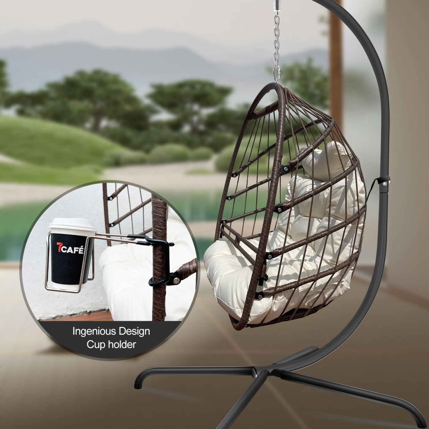 Swing Egg Chair with Stand & UV-Resistant Cushion - 350 lbs Capacity