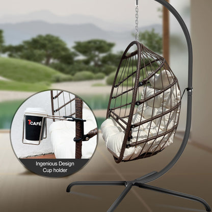 Swing Egg Chair with Stand & UV-Resistant Cushion - 350 lbs Capacity