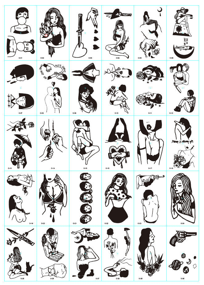 A set of 30 tattoo stickers
