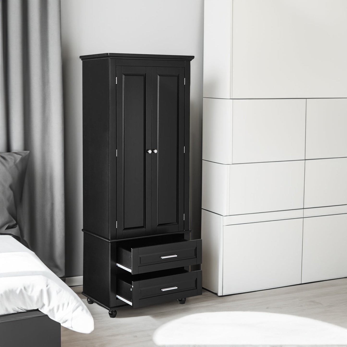 Tall Storage Cabinet with Two Drawers for Bathroom/Office, Black