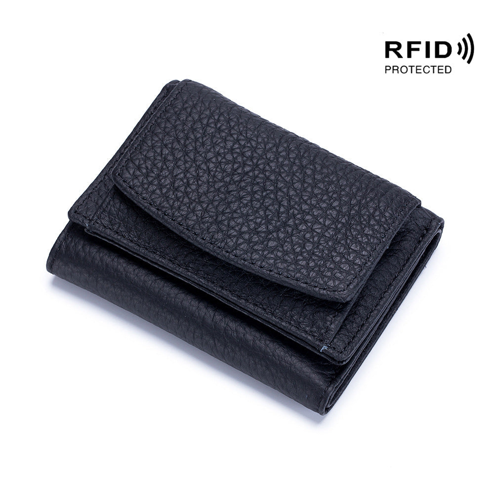 Small wallet women's genuine leather Japanese style fabric RFID coin bag wallet mini wallet short