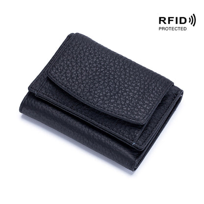 Small wallet women's genuine leather Japanese style fabric RFID coin bag wallet mini wallet short
