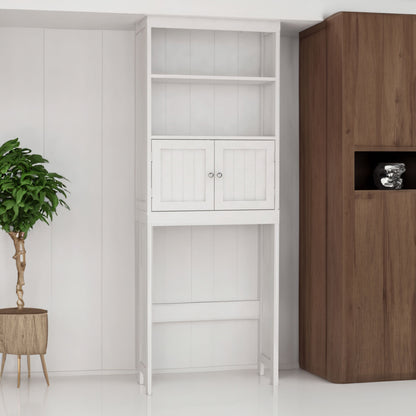Over The Toilet Rack 2 -Tier Toilet Bathroom Spacesaver Storage Shelf with 2 Doors Wood Storage Organizer Cabinet
