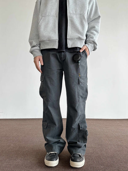 Retro Brushed Distressed Loose Straight Cargo Pants