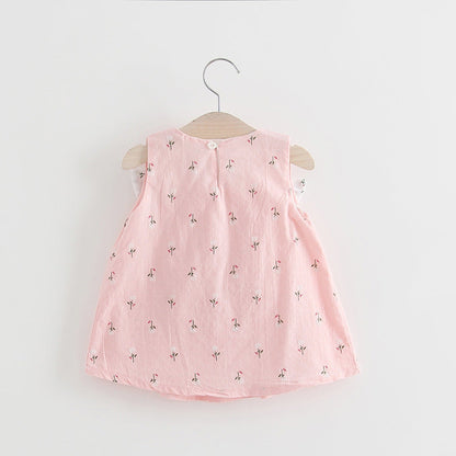 Solid color bow bow floral print halter skirt
