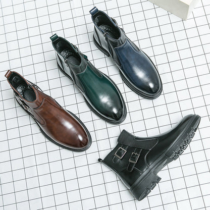 Short High-top Slip-on Leather Boots