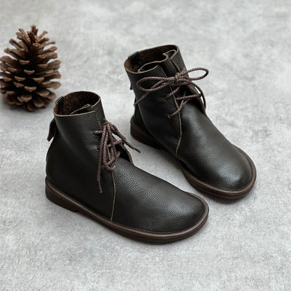 Retro Genuine Leather Martin Boots, Casual Round Toe, Versatile British Style
