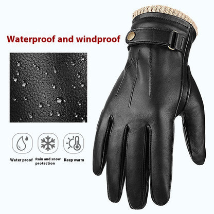 Men's Fleece-lined Windproof Sheepskin Gloves