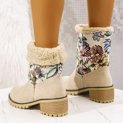 Embroidered Ethnic Snow Boots for Women