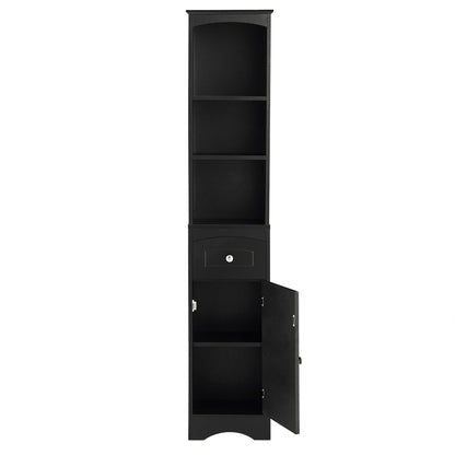 Tall Bathroom Cabinet, Freestanding Storage Cabinet with Drawer, MDF Board, Adjustable Shelf, Black