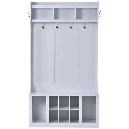 U-Can Hall Tree with 6 Hooks  Coat Hanger Entryway Bench Storage Bench (White)