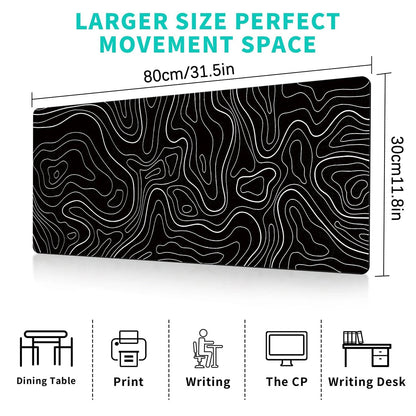 1Pcs Gaming Mouse Pad Large Keyboard Pad 31.5 x 11.8in Topographic Mouse Pad Black and White Mouse Pad for Keyboard with Anti-Sl