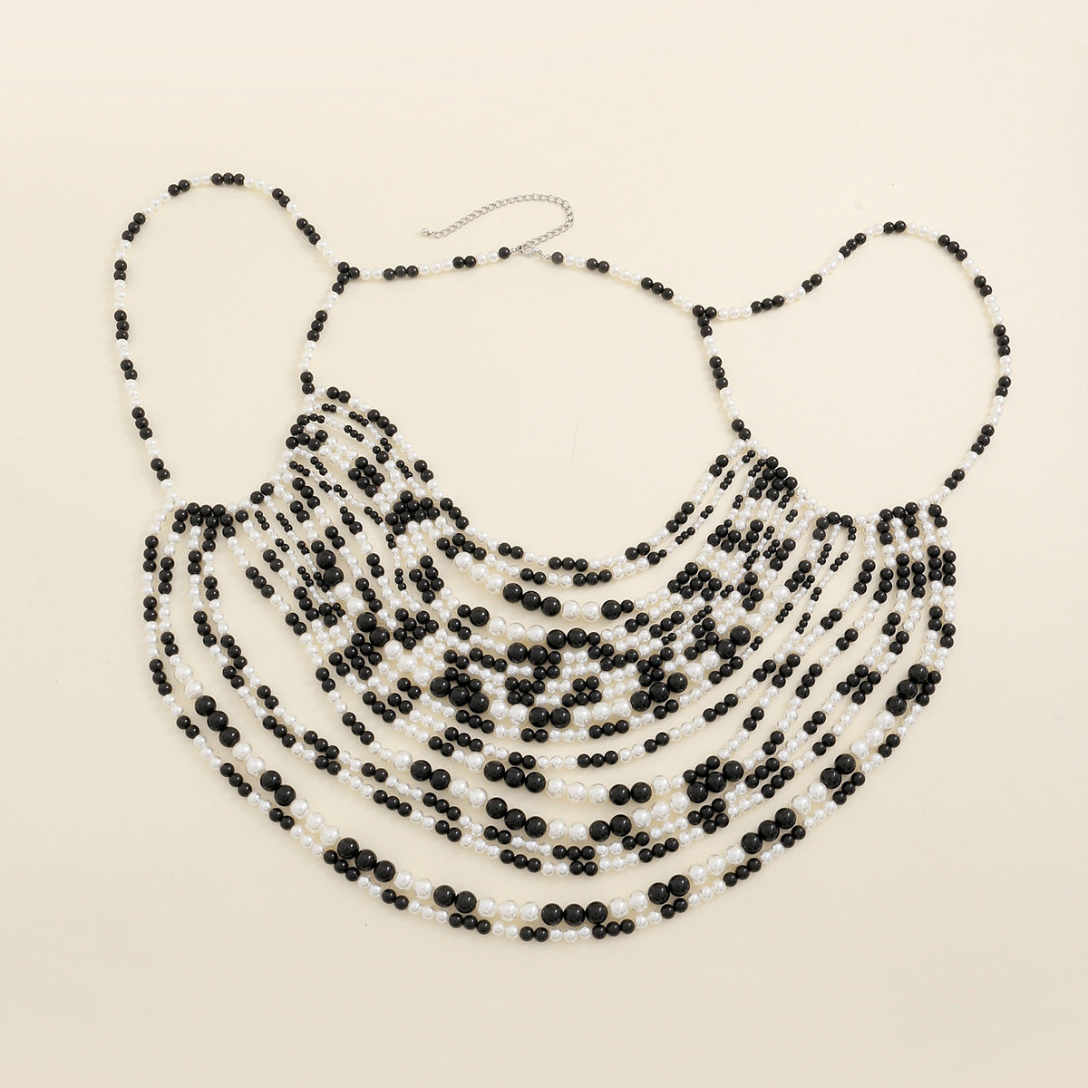 Multi layer imitation pearl black chain woven pearl layered body chain