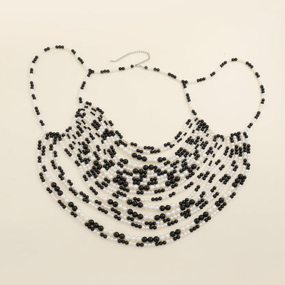 Multi layer imitation pearl black chain woven pearl layered body chain