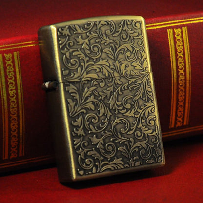 Kerosene lighter windproof retro style grinding wheel personalized bronze relief fuel dispenser