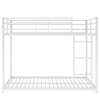 Full over Full Metal Bunk Bed, Low Bunk Bed with Ladder White