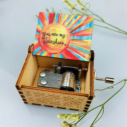 Hand Crank Wooden Music Box - Spirited Away, Antique Carved Design