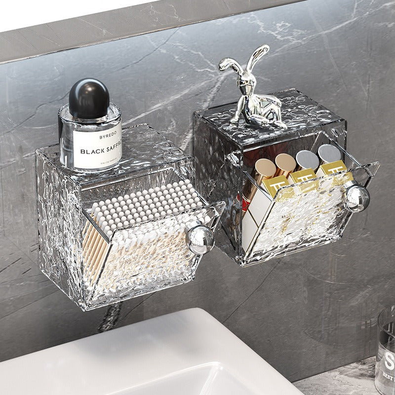 Toilet mirror cabinet storage box makeup cotton remover cotton swab box wall mounted flip cover washbasin bathroom storage rack