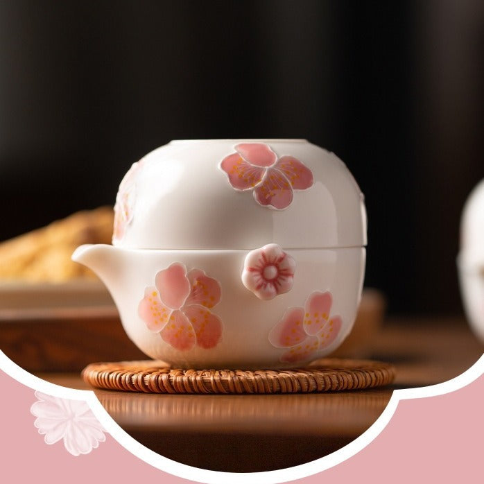 Sakura Kuaike Cup Portable Travel Kung Fu Tea Set One Pot One Cup Ceramic Tea Set Single Tea Maker Female