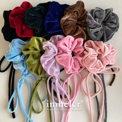 Vintage Velvet Long Ribbon Bow Large Intestine Hair Loop Head Rope Female