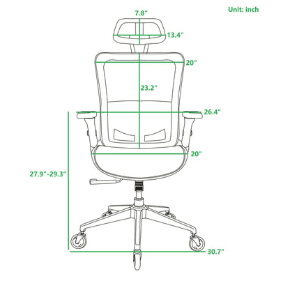 GREY Ergonomic Mesh Office Chair High Back - Adjustable Headrest with Flip-Up Arms