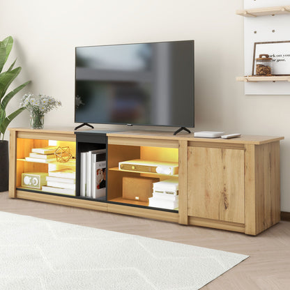 ModernTV stand suitable for TVs under 80 inches, media console with multifunctional storage, and LED lights