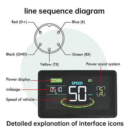 Waterproof color LCD meter H6C for e-bikes, SM/weatherproof connector, smart e-bike screen with USB.