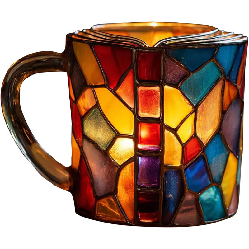 Painted Book Mug: 11oz, 3D painted books design, colorful resin, unique coffee cup, ideal for collection/gifts.