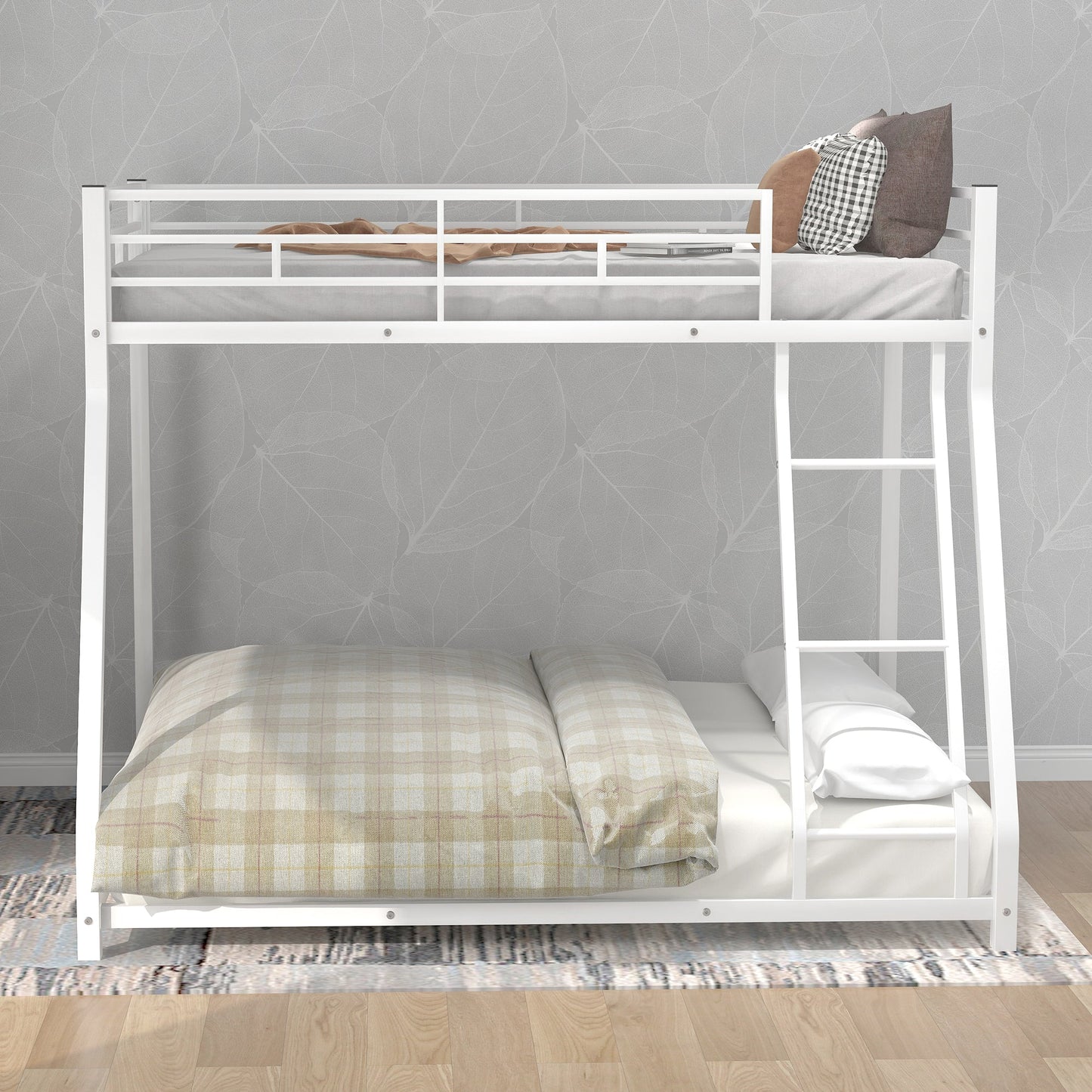 Metal Floor Bunk Bed  Twin over Full White