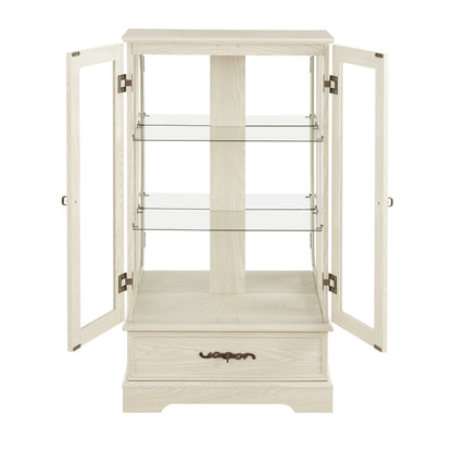 Light colored glass cabinet Curio display cabinet with adjustable glass frame, 2 doors and 1 drawer, including white light bulbs