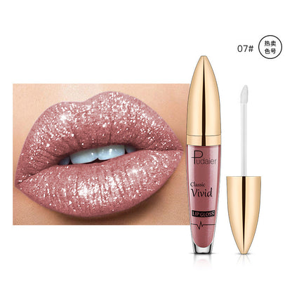Pudaier Sip Glitter Flip Matte Pearl Lip Gloss Nonstick Diamond Lip Gloss