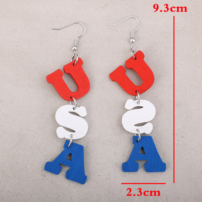 USA Wooden Letter Dangle Earrings