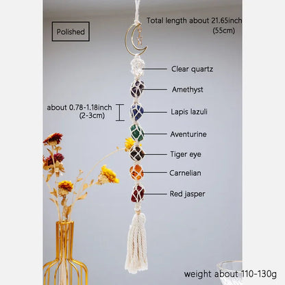 Natural Crystal Seven Color Gemstone White Rope Mesh Bag Hand woven Car Hanging Polishing Gemstone Jewelry Pendant