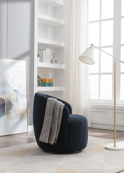 Teddy Fabric Swivel Accent Armchair Barrel Chair With Black Powder Coating Metal Ring Dark Blue