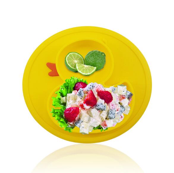Cute Small Yellow Duck Silicone Happy Baby Kids Anti-drop Suction Table Food Tray Place mat Plate Bowl Mat