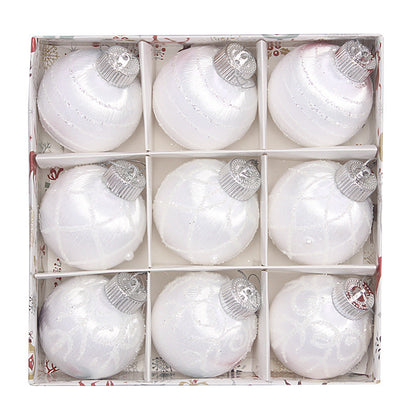 Christmas balls, silk balls, winding balls, painted balls, 8cm, 9pcs, boxed Christmas decorations